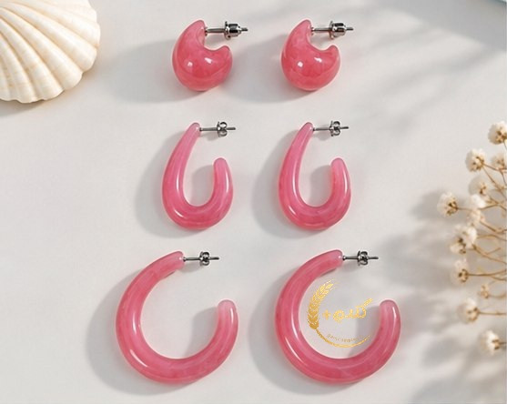 گوشواره شیشه ای حلقه ای پک 3 جفتی